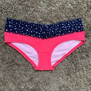NWOT 2013 Victoria Secret Pink Patriotic 4th of July Star Neon Lace Panty S